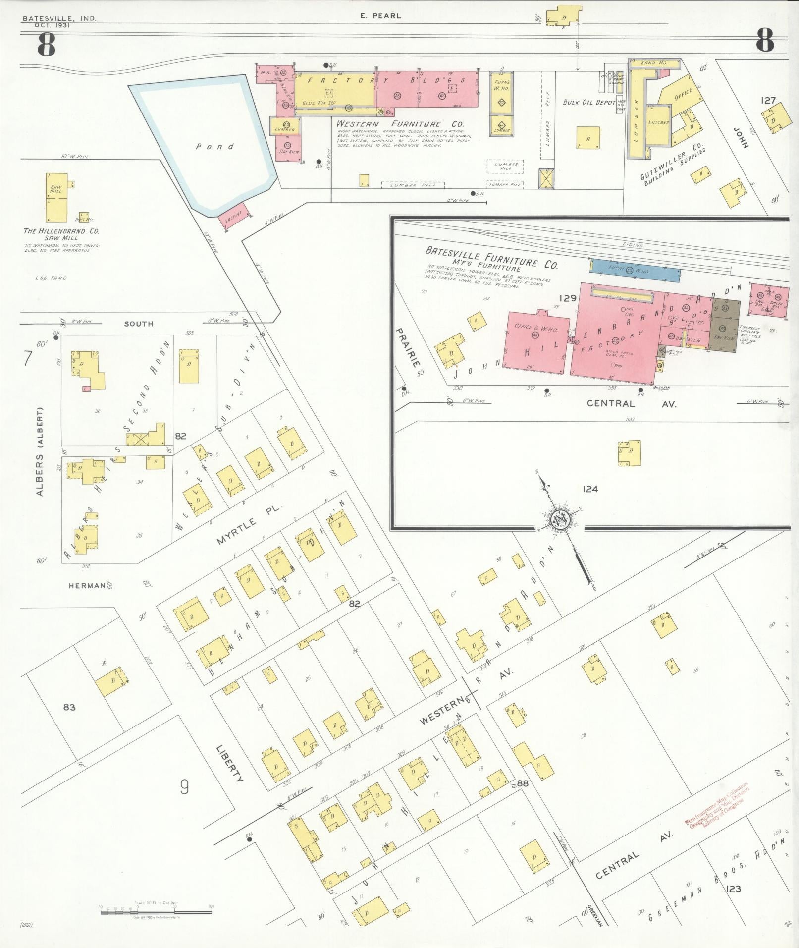 Sanborn Fire Insurance Map from Batesville, Ripley County, Indiana (1931), Sheet #0008 - Complete Map Set gallery image, historic Sanborn map, vintage wall art, Indiana Indiana