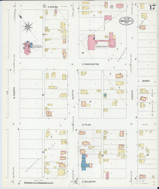 Sanborn Fire Insurance Map from Mankato, Blue Earth County, Minnesota (1908), Sheet #0017 - Historic Sanborn Fire Insurance Map Print, vintage old map wall art, antique decor, genealogy gift, Minnesota Minnesota map