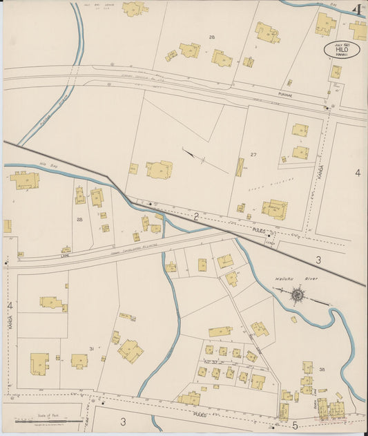Sanborn Fire Insurance Map from Hilo, Hawaii County, Hawaii (1921), Sheet #0004 - Historic Sanborn Fire Insurance Map Print, vintage old map wall art