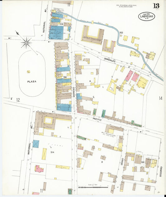 Sanborn Fire Insurance Map from Las Vegas, San Miguel County, New Mexico (1902), Sheet #0013 - Historic Sanborn Fire Insurance Map Print, vintage old map wall art, antique decor, genealogy gift, New Mexico New Mexico map