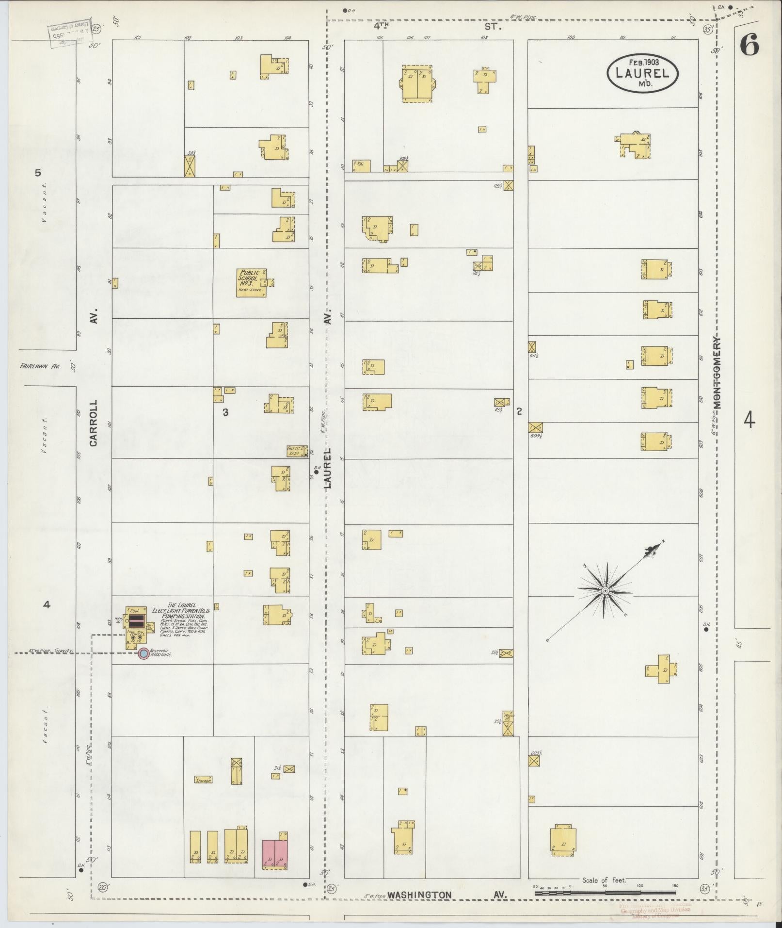 Sanborn Fire Insurance Map from Laurel, Prince Georges County, Maryland (1903), Sheet #0006 - Complete Map Set gallery image, historic Sanborn map, vintage wall art, Maryland Maryland