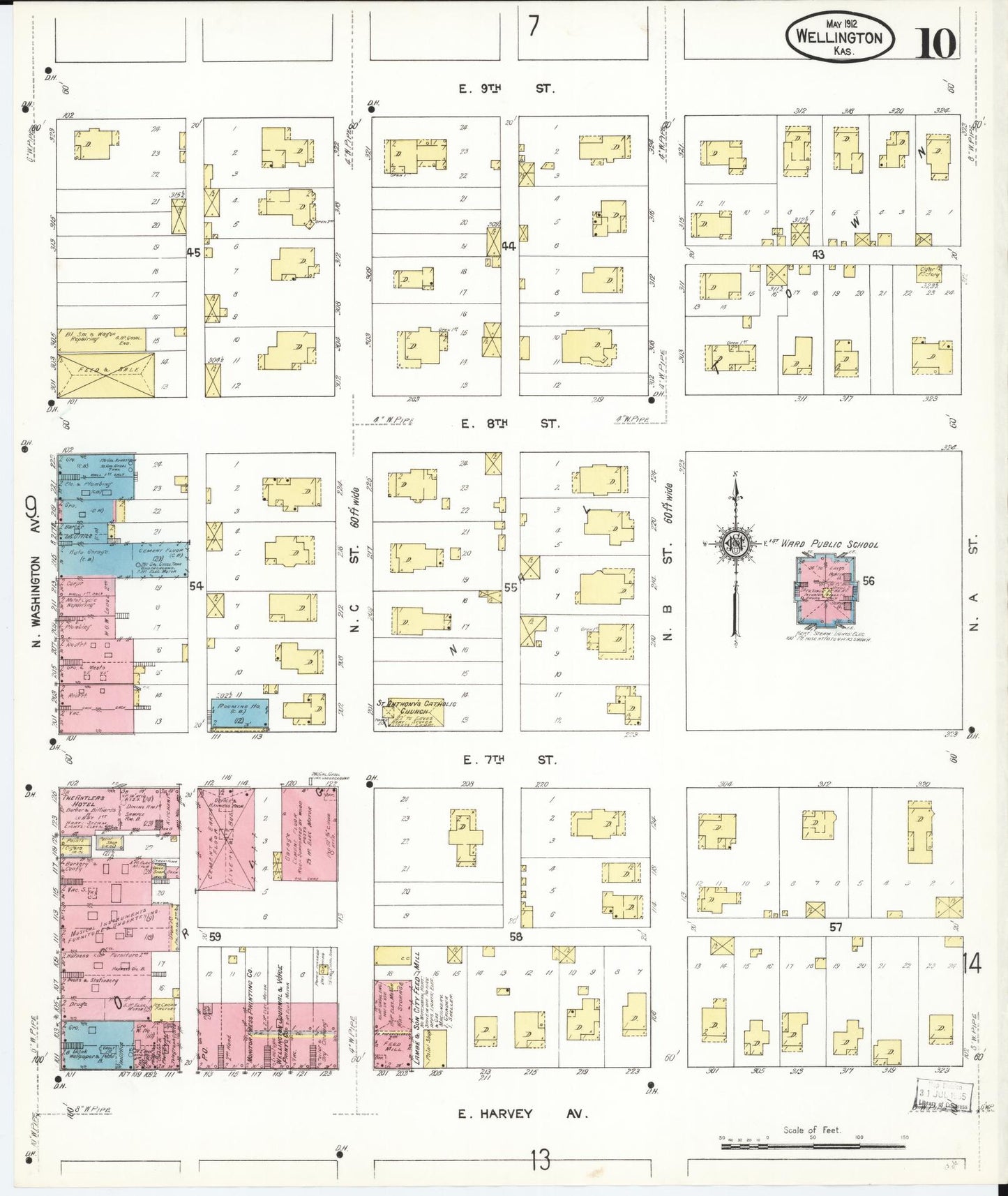 Sanborn Fire Insurance Map from Wellington, Sumner County, Kansas (1912), Sheet #0010 - Complete Map Set gallery image, historic Sanborn map, vintage wall art, Kansas Kansas