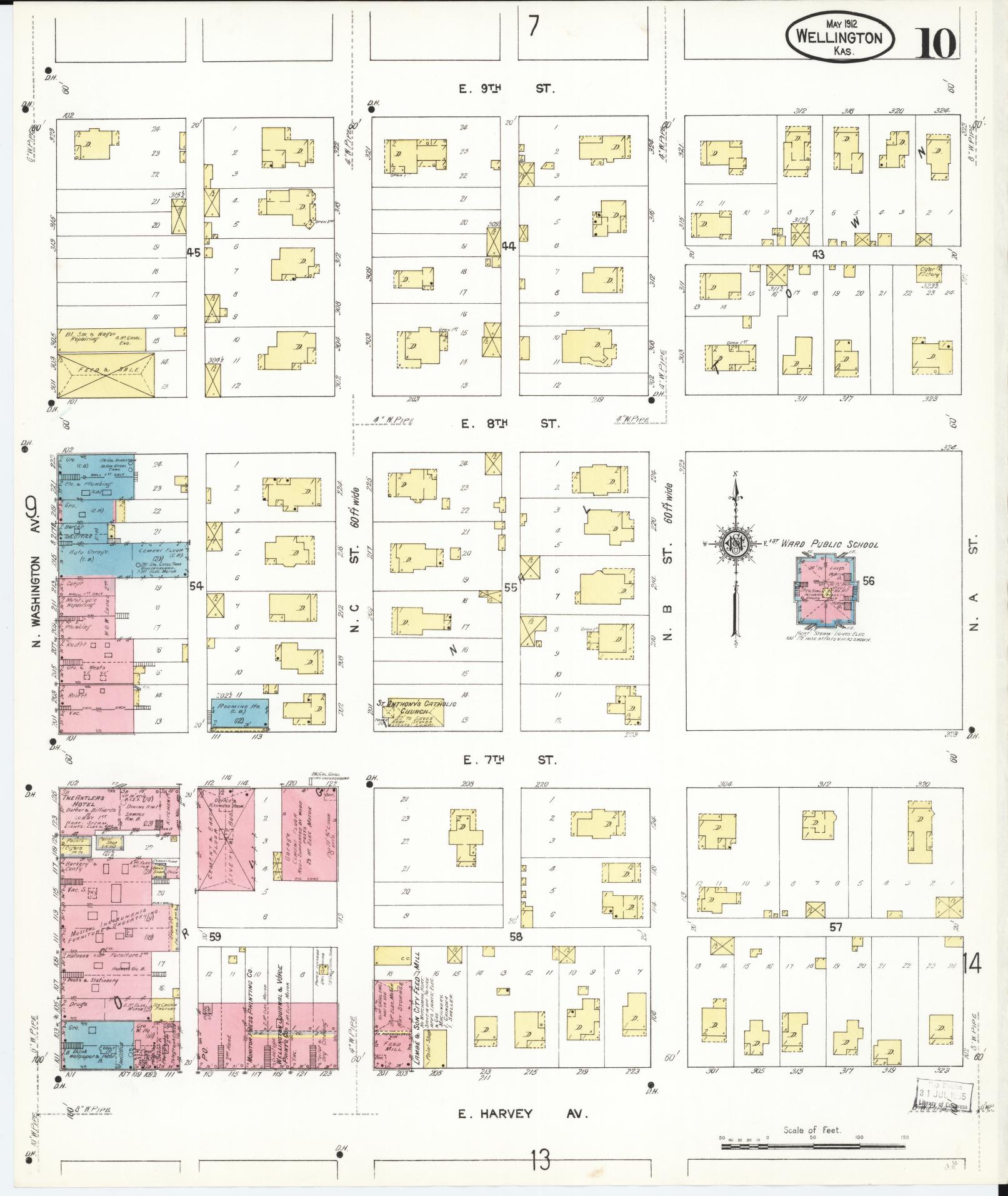Sanborn Fire Insurance Map from Wellington, Sumner County, Kansas (1912), Sheet #0010 - Complete Map Set gallery image, historic Sanborn map, vintage wall art, Kansas Kansas