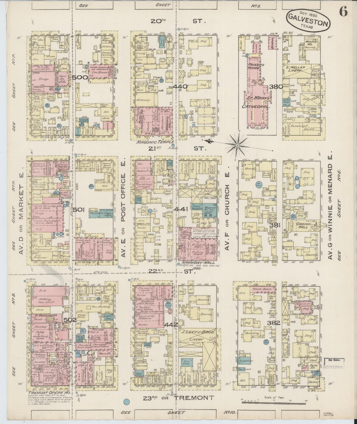Sanborn Fire Insurance Map from Galveston, Galveston County, Texas (1885), Sheet #0006 - Complete Map Set gallery image, historic Sanborn map, vintage wall art, Texas Texas