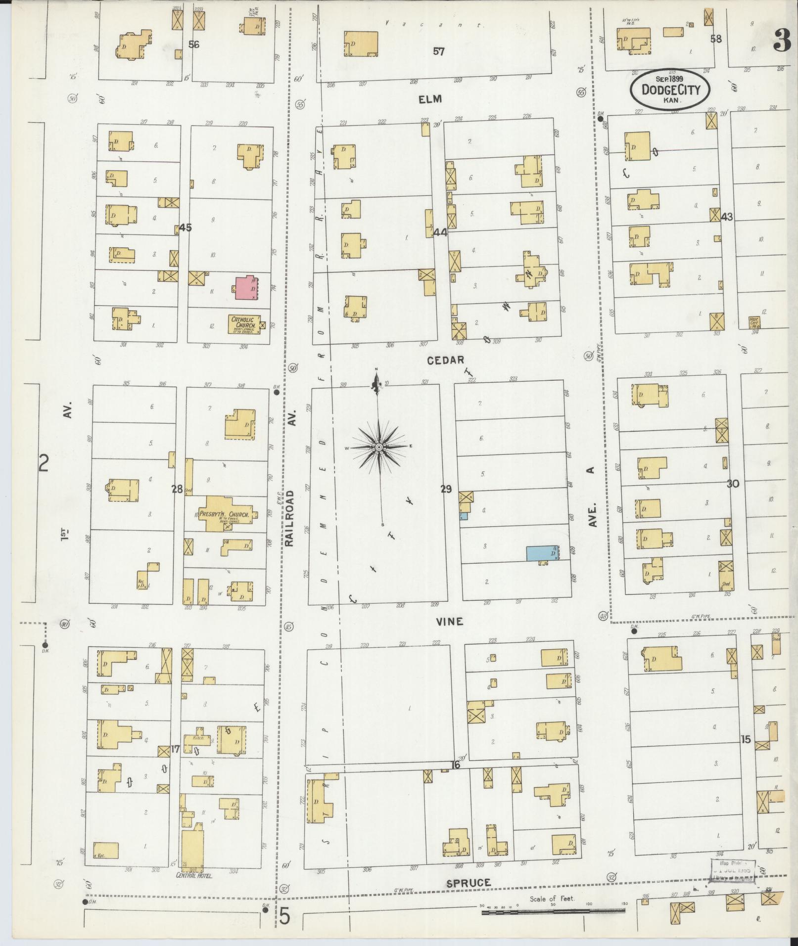 Sanborn Fire Insurance Map from Dodge City, Ford County, Kansas (1899), Sheet #0003 - Complete Map Set gallery image, historic Sanborn map, vintage wall art, Kansas Kansas
