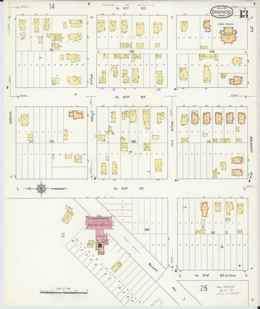 Sanborn Fire Insurance Map from Brainerd, Crow Wing County, Minnesota (1913), Sheet #0013 - Historic Sanborn Fire Insurance Map Print, vintage old map wall art, antique decor, genealogy gift, Minnesota Minnesota map