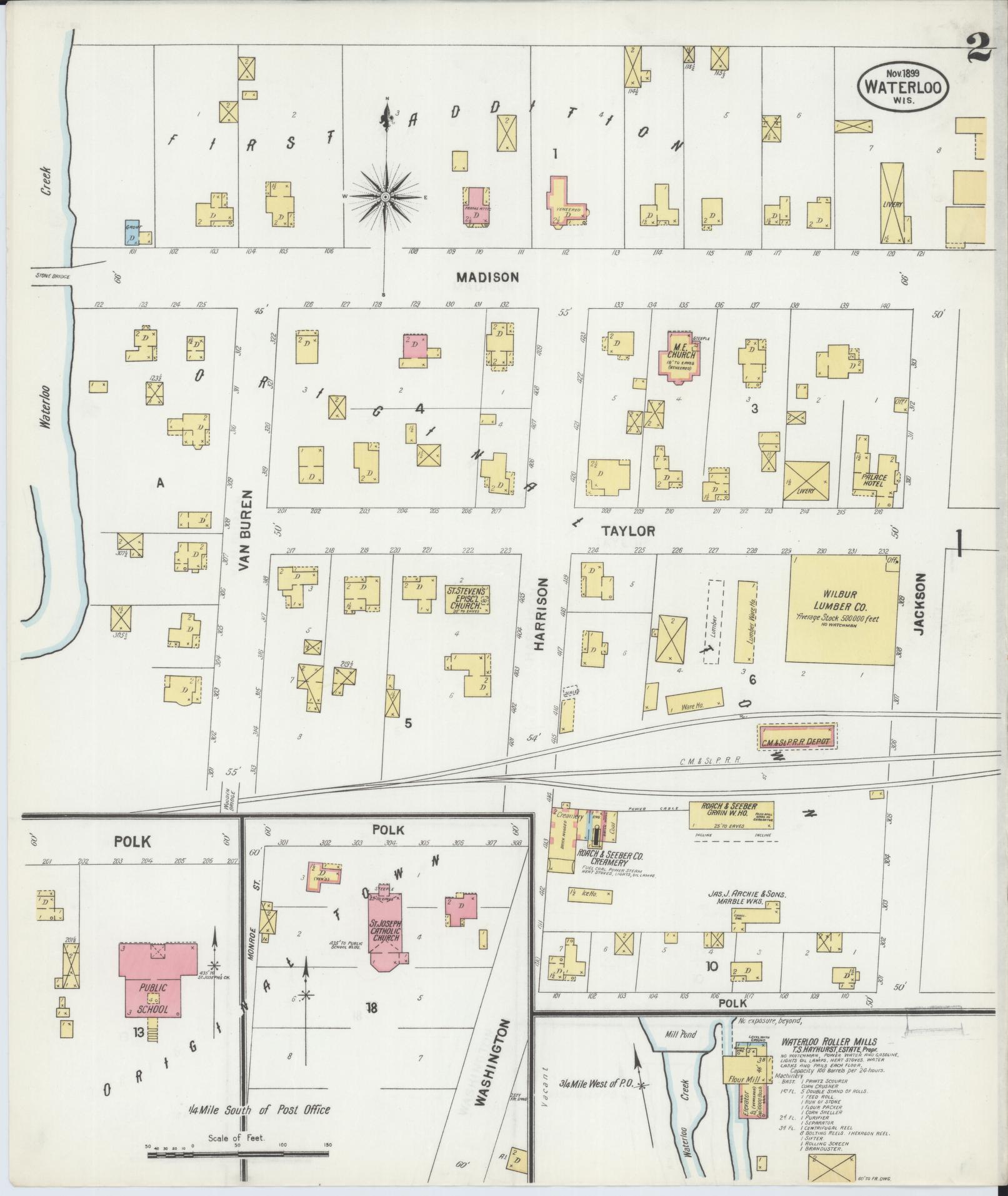Sanborn Fire Insurance Map from Waterloo, Jefferson County, Wisconsin (1899), Sheet #0002 - Historic Sanborn Fire Insurance Map Print, vintage old map wall art, antique decor, genealogy gift, Wisconsin Wisconsin map