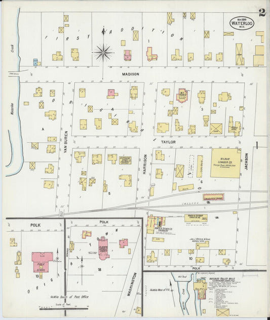 Sanborn Fire Insurance Map from Waterloo, Jefferson County, Wisconsin (1899), Sheet #0002 - Historic Sanborn Fire Insurance Map Print, vintage old map wall art, antique decor, genealogy gift, Wisconsin Wisconsin map