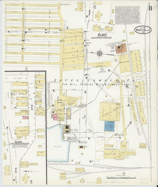 Sanborn Fire Insurance Map from Monticello, Drew County, Arkansas (1912), Sheet #0008 - Historic Sanborn Fire Insurance Map Print, vintage old map wall art, antique decor, genealogy gift, Arkansas Arkansas map