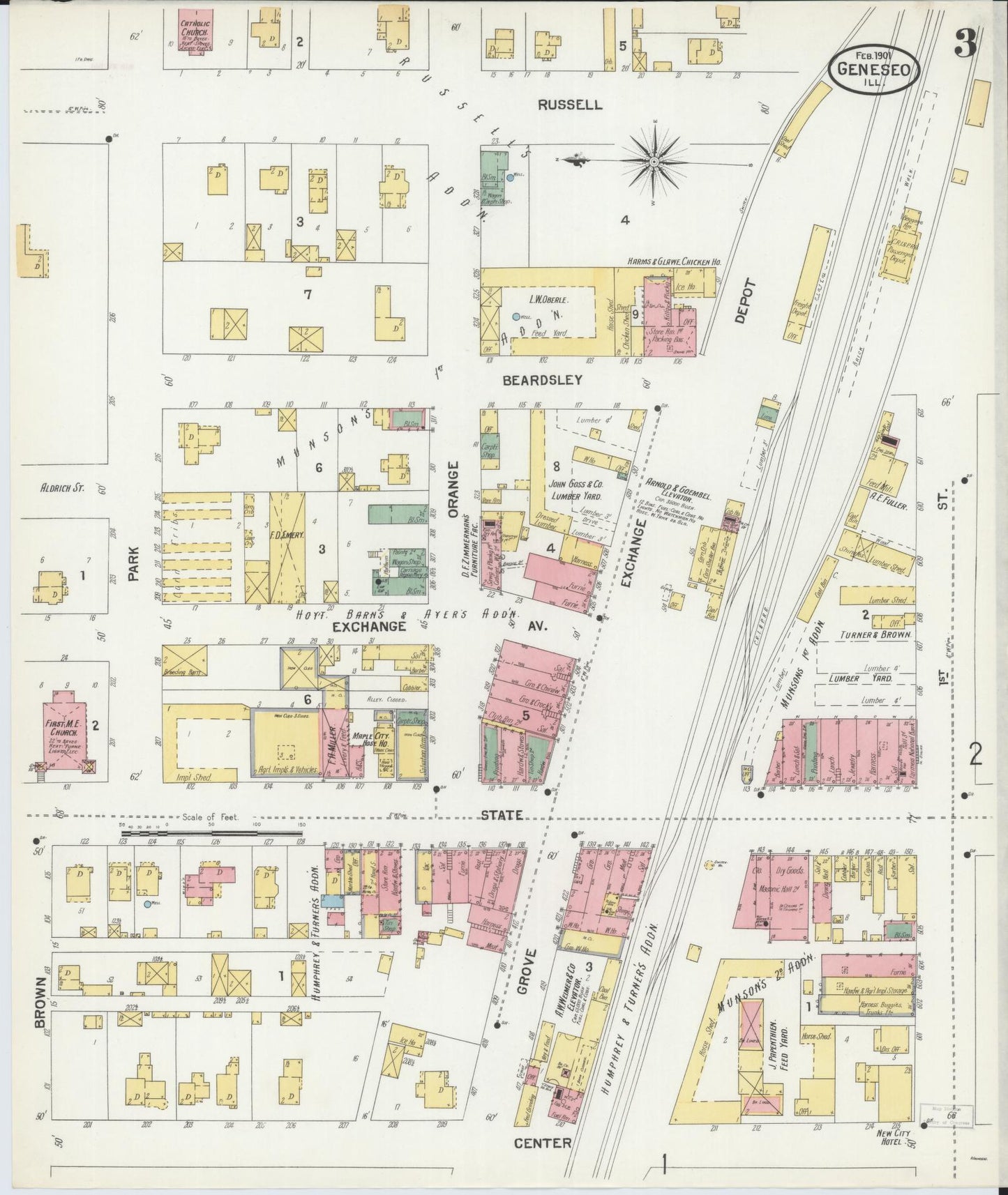 Sanborn Fire Insurance Map from Geneseo, Henry County, Illinois (1901), Sheet #0003 - Complete Map Set gallery image, historic Sanborn map, vintage wall art, Illinois Illinois