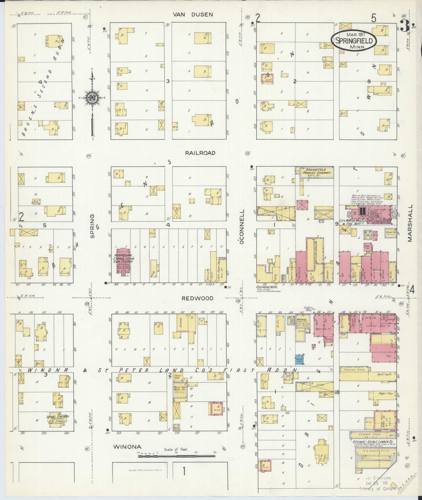 Sanborn Fire Insurance Map from Springfield, Brown County, Minnesota (1917), Sheet #0003 - Complete Map Set gallery image, historic Sanborn map, vintage wall art, Minnesota Minnesota