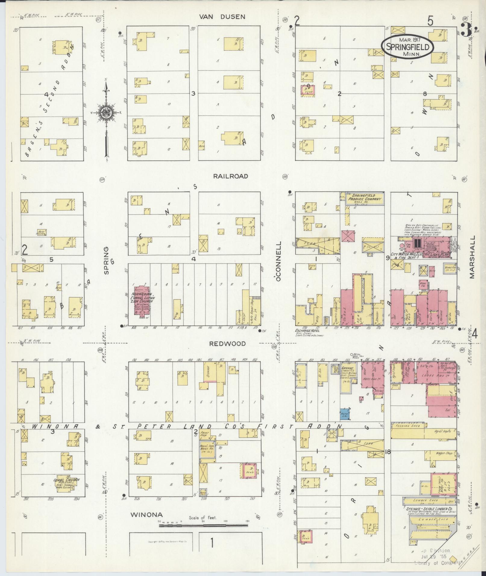 Sanborn Fire Insurance Map from Springfield, Brown County, Minnesota (1917), Sheet #0003 - Complete Map Set gallery image, historic Sanborn map, vintage wall art, Minnesota Minnesota