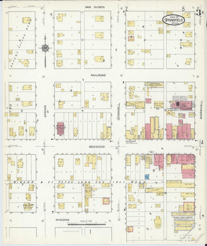 Sanborn Fire Insurance Map from Springfield, Brown County, Minnesota (1917), Sheet #0003 - Complete Map Set gallery image, historic Sanborn map, vintage wall art, Minnesota Minnesota
