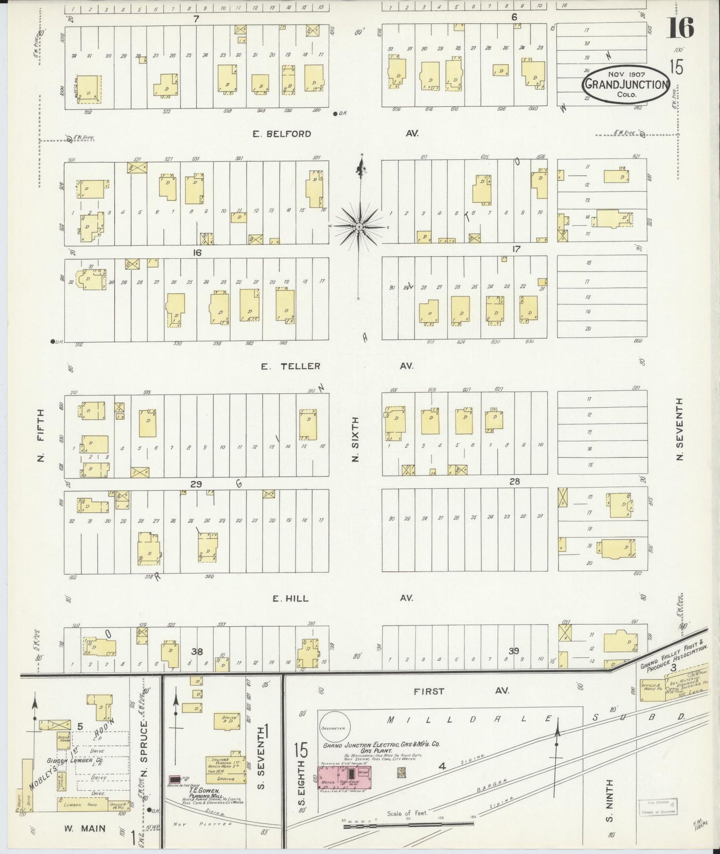 Sanborn Fire Insurance Map from Grand Junction, Mesa County, Colorado (1907), Sheet #0016 - Complete Map Set gallery image, historic Sanborn map, vintage wall art, Colorado Colorado