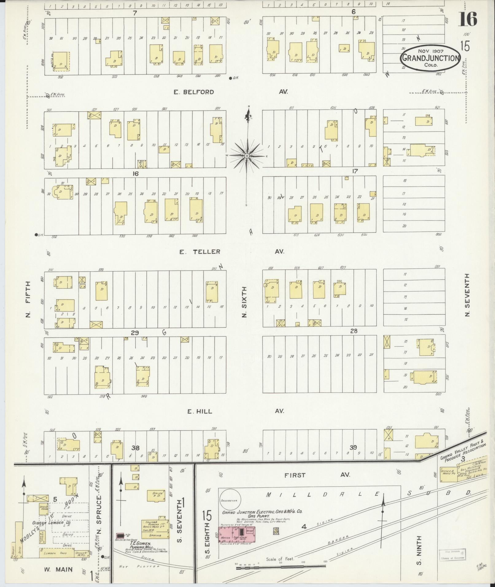 Sanborn Fire Insurance Map from Grand Junction, Mesa County, Colorado (1907), Sheet #0016 - Complete Map Set gallery image, historic Sanborn map, vintage wall art, Colorado Colorado