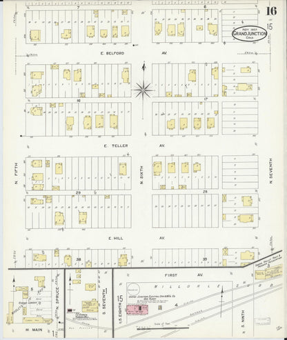 Sanborn Fire Insurance Map from Grand Junction, Mesa County, Colorado (1907), Sheet #0016 - Complete Map Set gallery image, historic Sanborn map, vintage wall art, Colorado Colorado