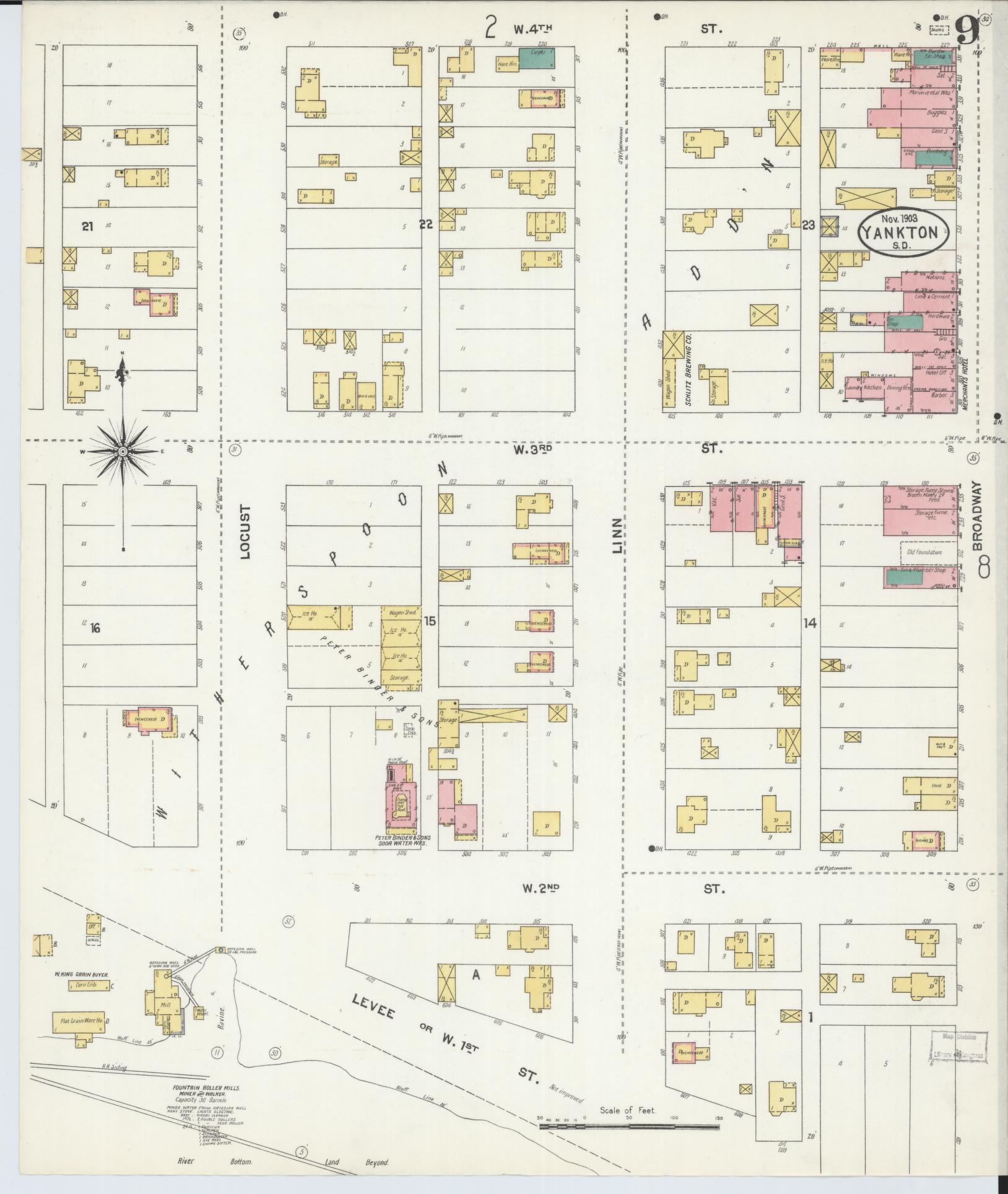 Sanborn Fire Insurance Map from Yankton, Yankton County, South Dakota (1903), Sheet #0008 - Complete Map Set gallery image, historic Sanborn map, vintage wall art, South Dakota South Dakota