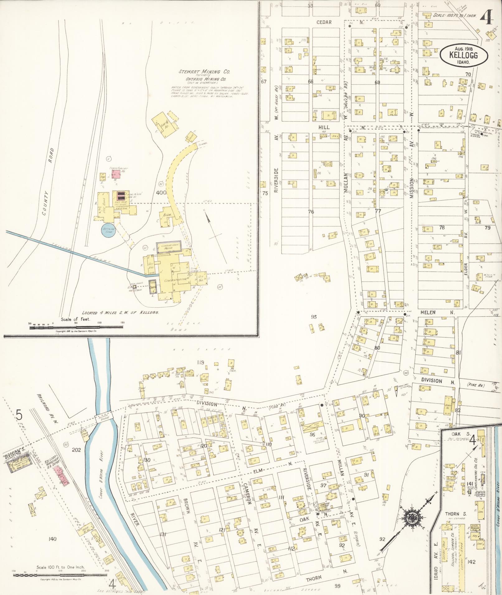 Sanborn Fire Insurance Map from Kellogg, Shoshone County, Idaho (1918), Sheet #0004 - Complete Map Set gallery image, historic Sanborn map, vintage wall art, Idaho Idaho