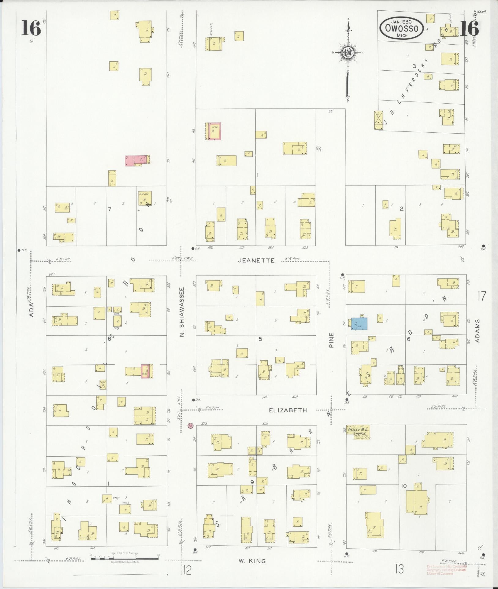 Sanborn Fire Insurance Map from Owosso, Shiawassee County, Michigan (1930), Sheet #0016 - Complete Map Set gallery image, historic Sanborn map, vintage wall art, Michigan Michigan