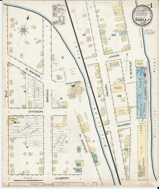 Sanborn Fire Insurance Map from Sabula, Jackson County, Iowa (1886), Sheet #0001 - Historic Sanborn Fire Insurance Map Print, vintage old map wall art
