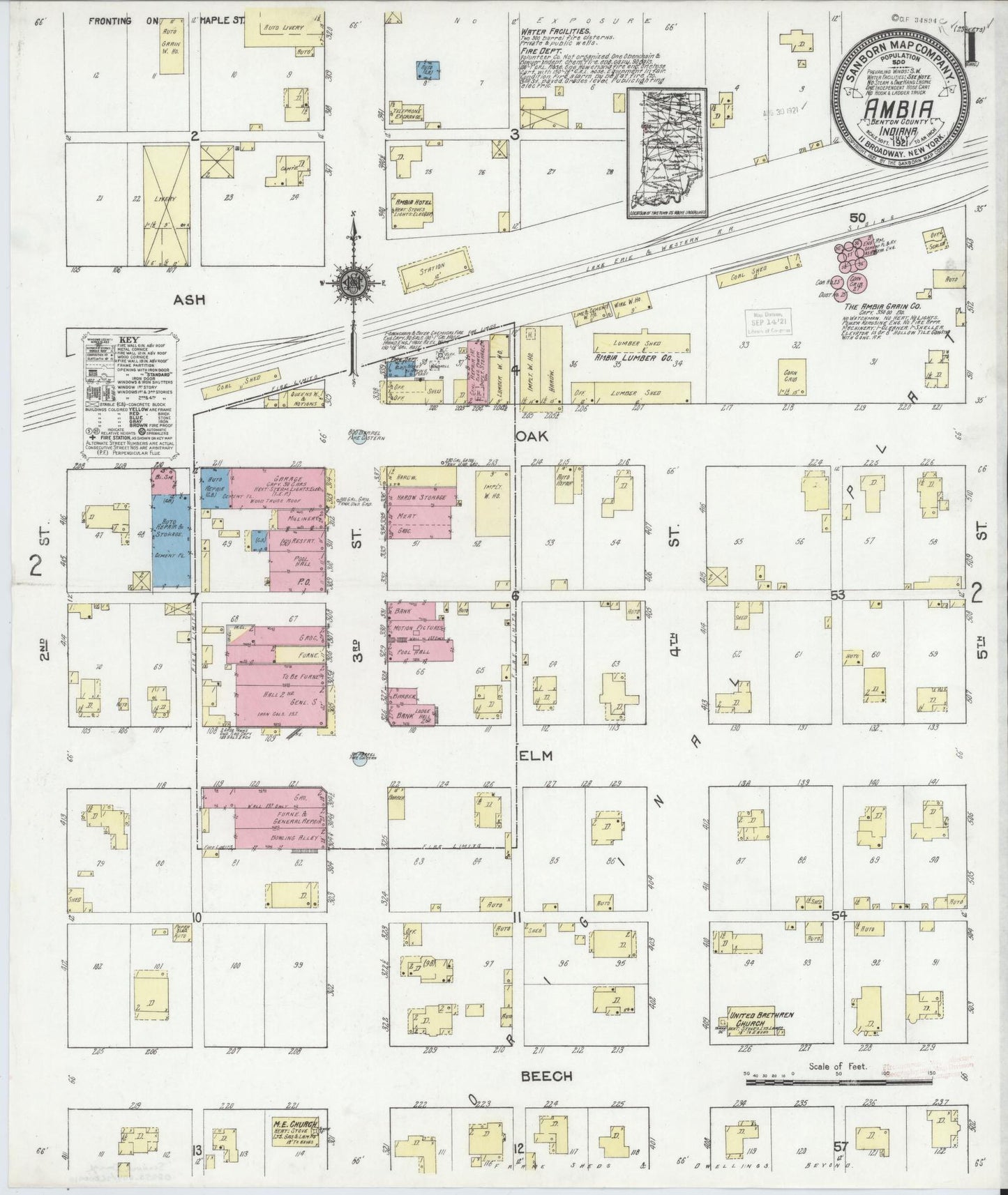 Sanborn Fire Insurance Map from Ambia, Benton County, Indiana (1921), Sheet #0001 - Complete Map Set gallery image, historic Sanborn map, vintage wall art, Indiana Indiana