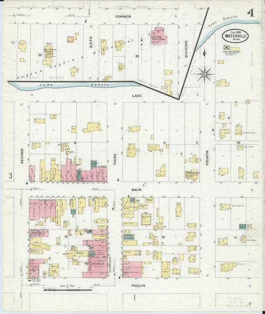 Sanborn Fire Insurance Map from Waterville, Le Sueur County, Minnesota (1909), Sheet #0004 - Historic Sanborn Fire Insurance Map Print, vintage old map wall art, antique decor, genealogy gift, Minnesota Minnesota map