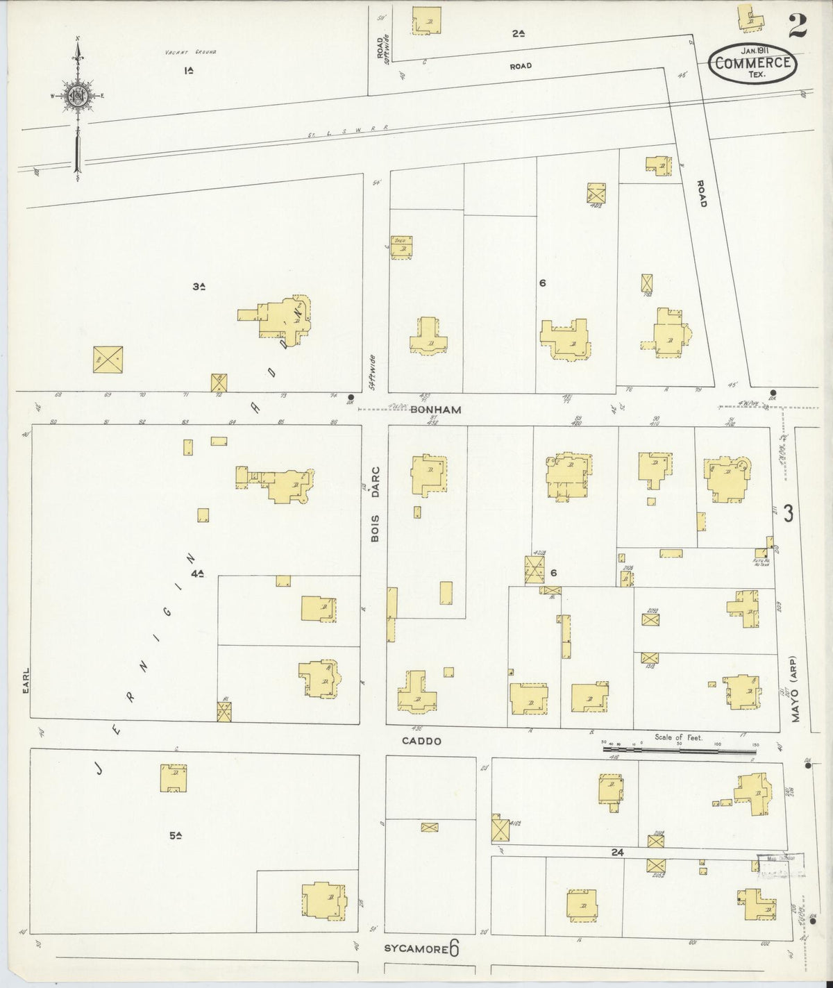 Sanborn Fire Insurance Map from Commerce, Hunt County, Texas (1911), Sheet #0002 - Complete Map Set gallery image, historic Sanborn map, vintage wall art, Texas Texas