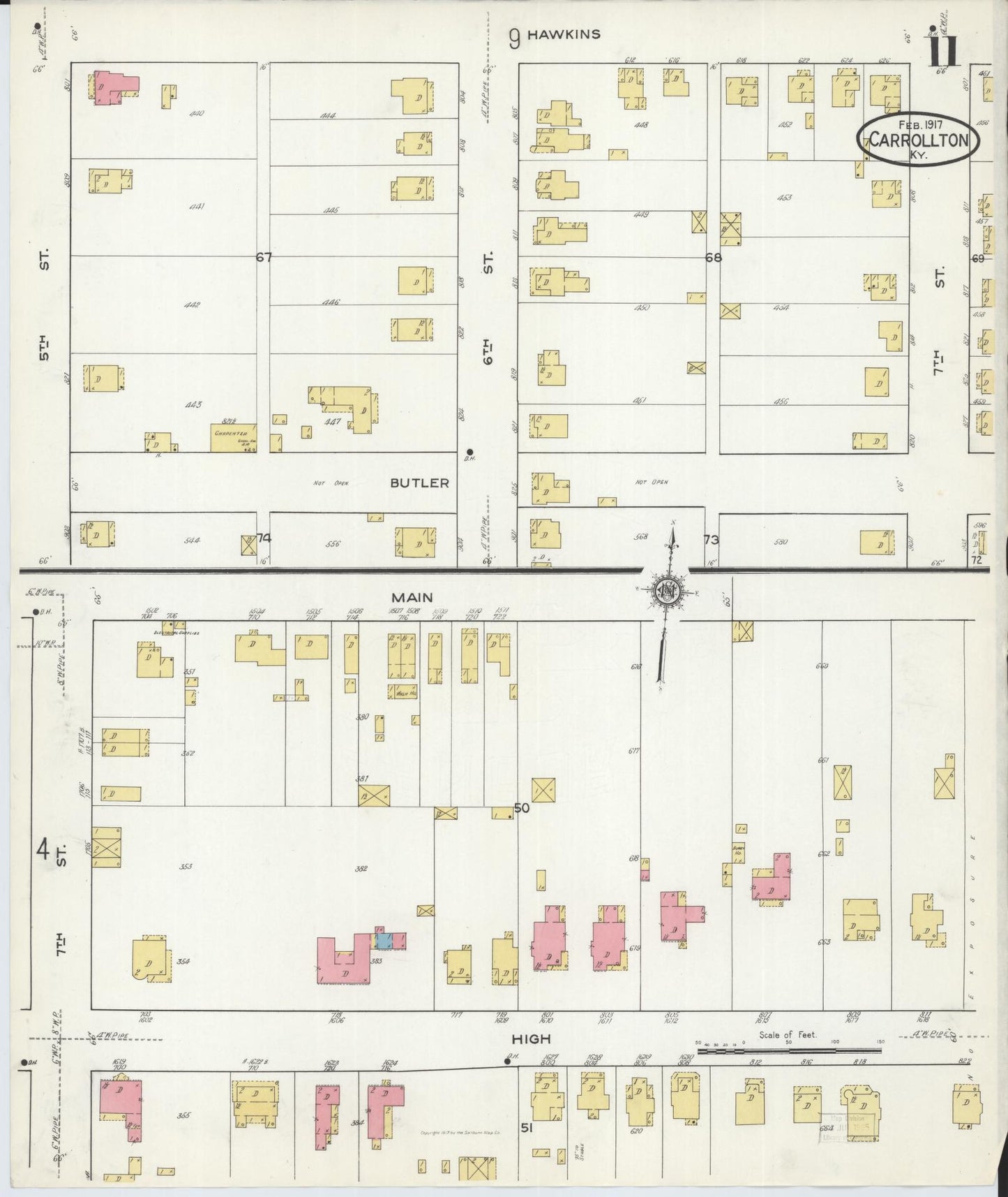 Sanborn Fire Insurance Map from Carrollton, Carroll County, Kentucky (1917), Sheet #0011 - Complete Map Set gallery image, historic Sanborn map, vintage wall art, Kentucky Kentucky