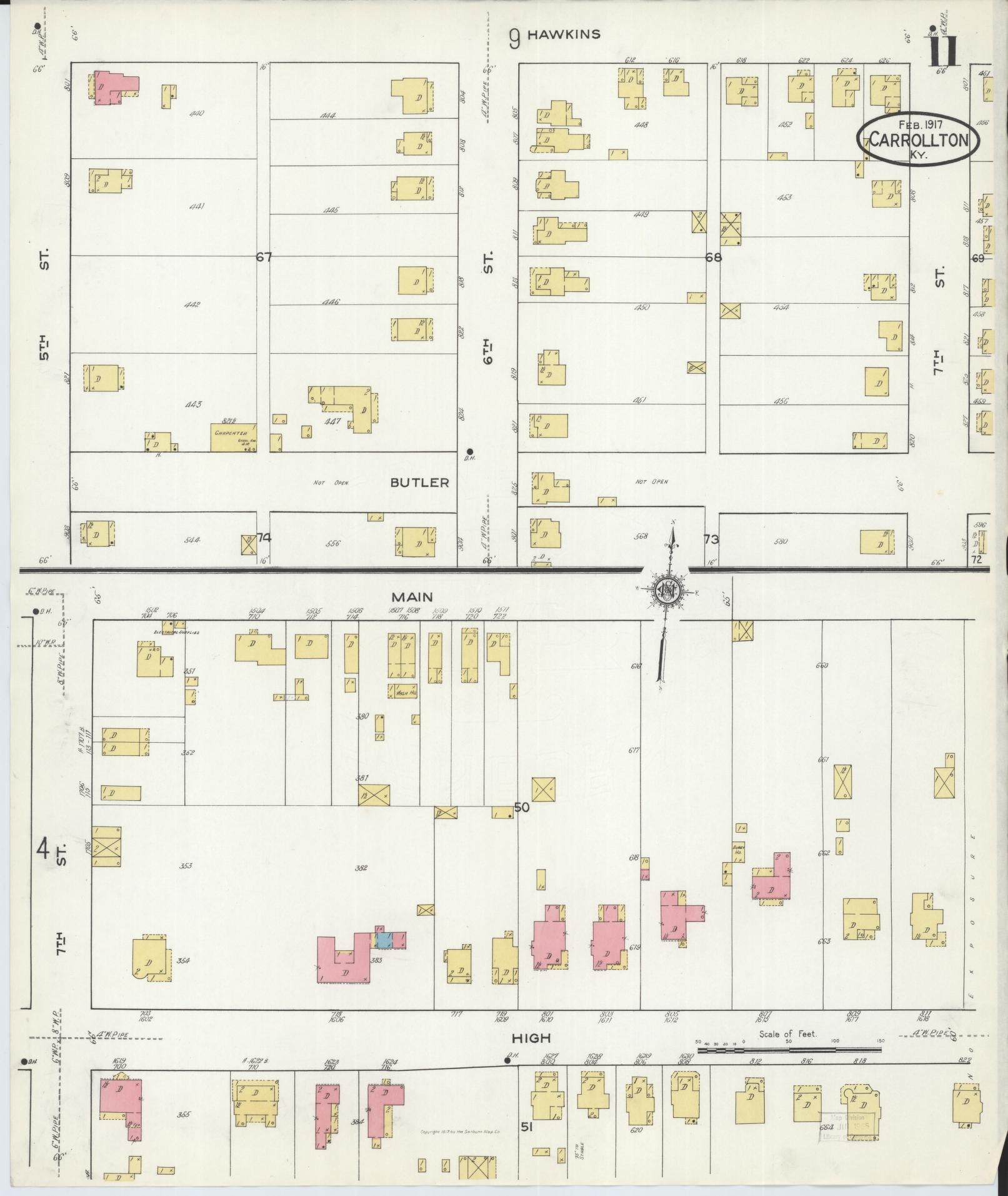Sanborn Fire Insurance Map from Carrollton, Carroll County, Kentucky (1917), Sheet #0011 - Complete Map Set gallery image, historic Sanborn map, vintage wall art, Kentucky Kentucky
