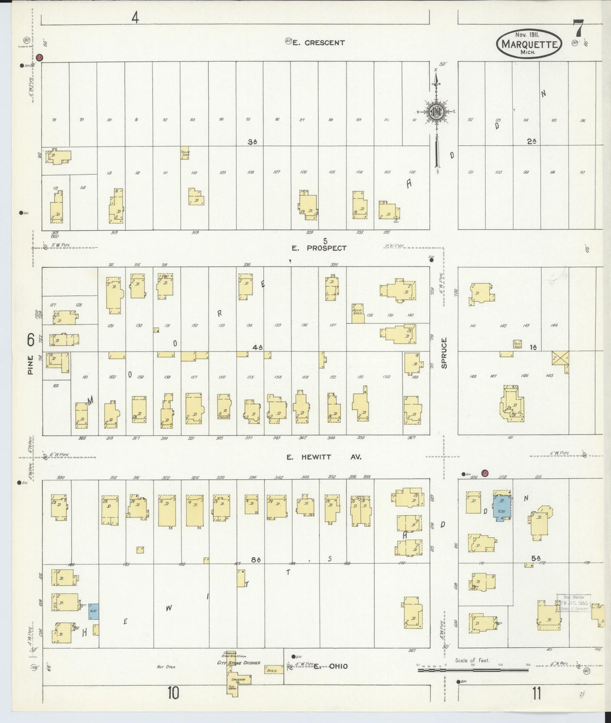 Sanborn Fire Insurance Map from Marquette, Marquette County, Michigan (1911), Sheet #0007 - Historic Sanborn Fire Insurance Map Print, vintage old map wall art, antique decor, genealogy gift, Michigan Michigan map