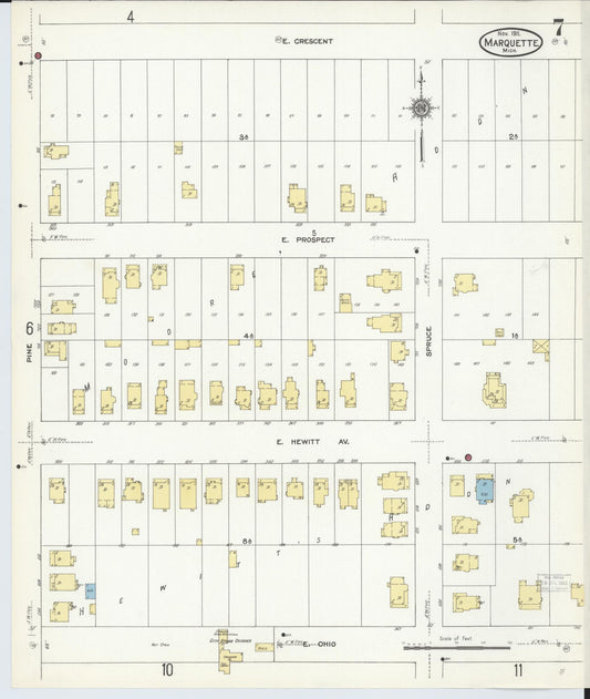 Sanborn Fire Insurance Map from Marquette, Marquette County, Michigan (1911), Sheet #0007 - Historic Sanborn Fire Insurance Map Print, vintage old map wall art, antique decor, genealogy gift, Michigan Michigan map