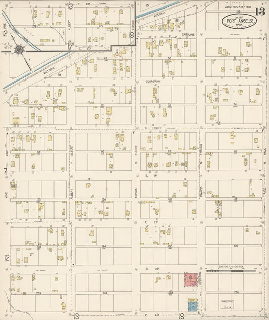 Sanborn Fire Insurance Map from Port Angeles, Clallam County, Washington (1917), Sheet #0013 - Historic Sanborn Fire Insurance Map Print, vintage old map wall art, antique decor, genealogy gift, Washington Washington map
