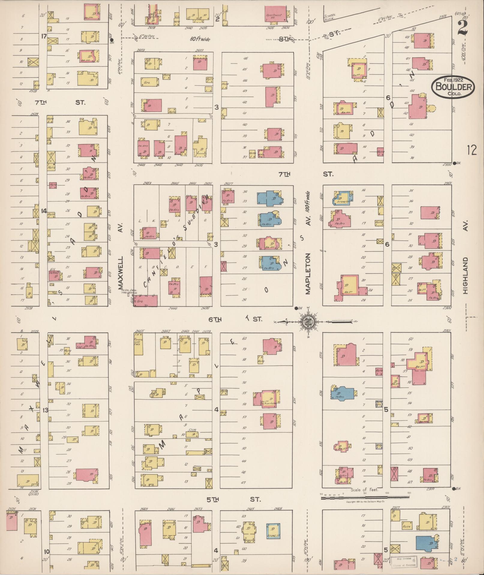 Sanborn Fire Insurance Map from Boulder, Boulder County, Colorado (1922), Sheet #0002 - Complete Map Set gallery image, historic Sanborn map, vintage wall art, Colorado Colorado