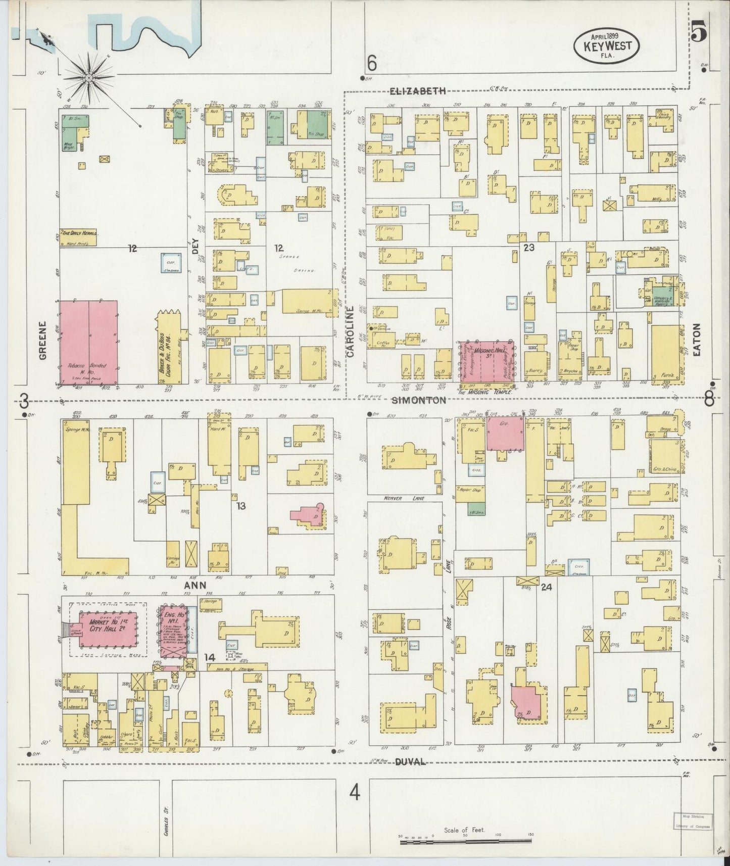Sanborn Fire Insurance Map from Key West, Monroe County, Florida (1899), Sheet #0005 - Complete Map Set gallery image, historic Sanborn map, vintage wall art, Florida Florida