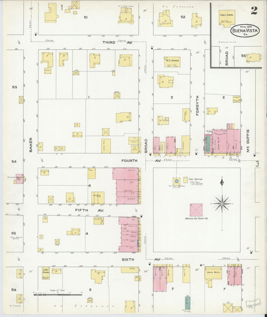 Sanborn Fire Insurance Map from Buena Vista, Marion County, Georgia (1909), Sheet #0002 - Historic Sanborn Fire Insurance Map Print, vintage old map wall art, antique decor, genealogy gift, Georgia Georgia map