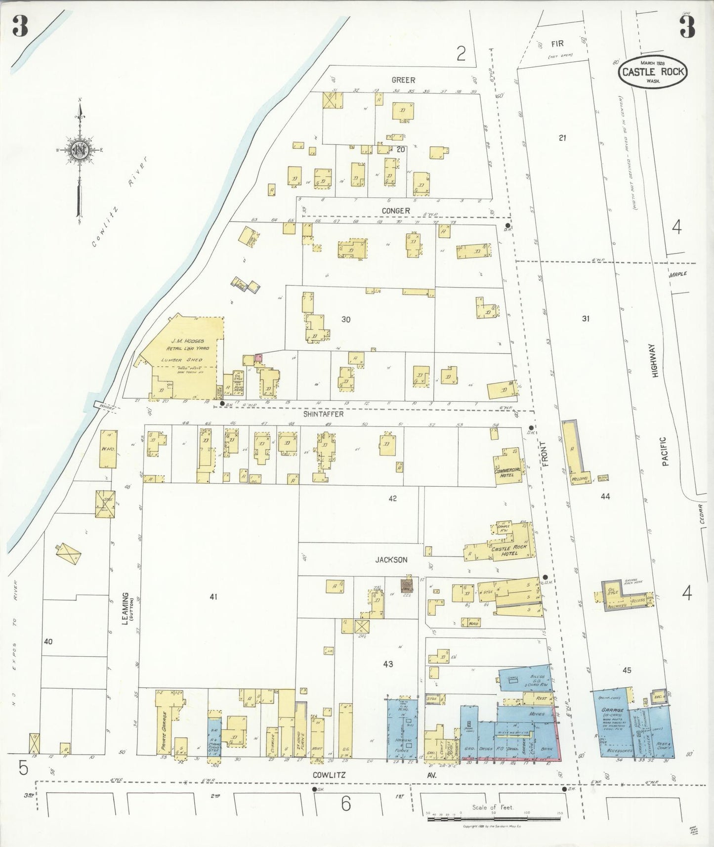 Sanborn Fire Insurance Map from Castle Rock, Cowlitz County, Washington (1928), Sheet #0003 - Complete Map Set gallery image, historic Sanborn map, vintage wall art, Washington Washington