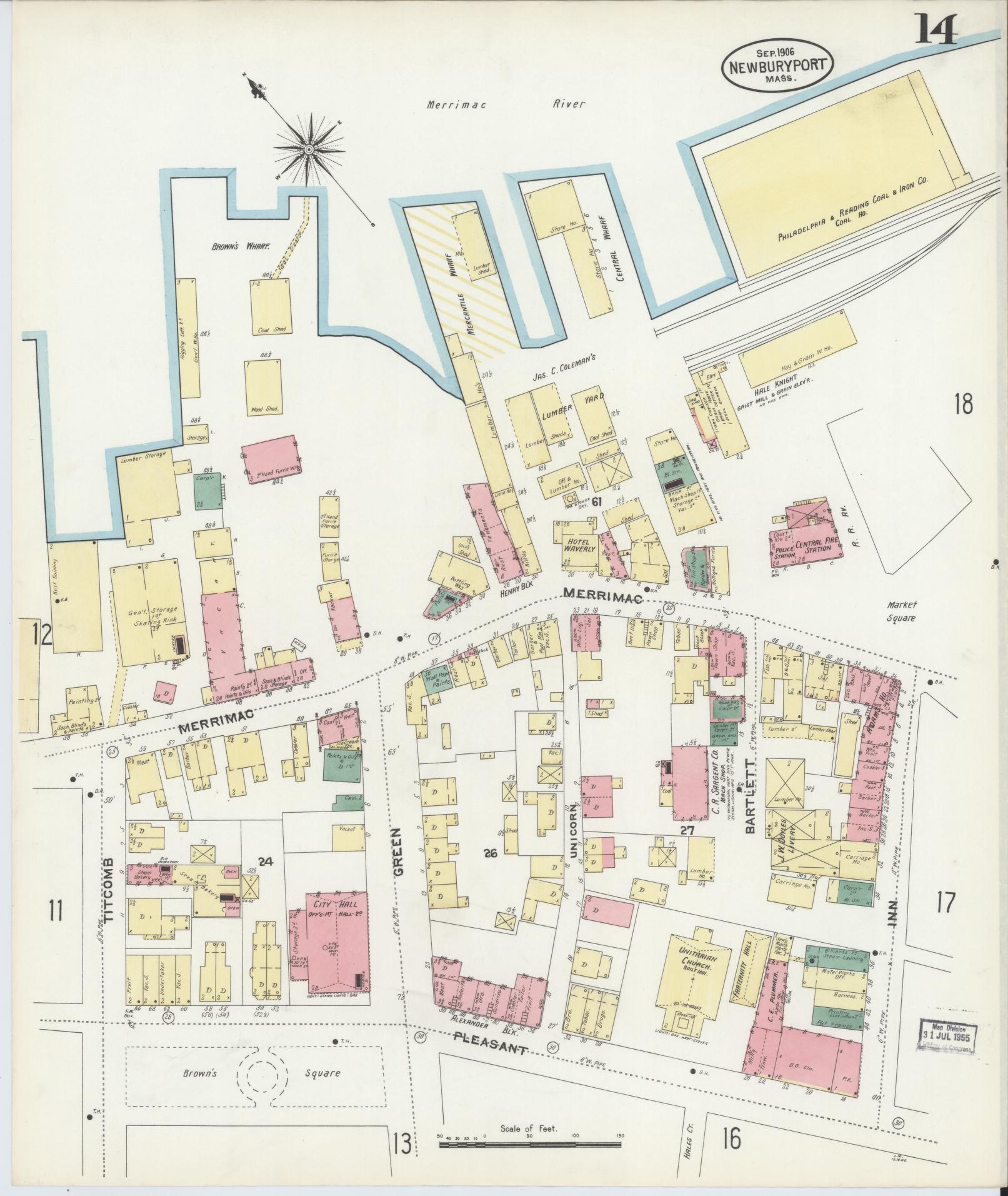 Sanborn Fire Insurance Map from Newburyport, Essex County, Massachusetts (1906), Sheet #0014 - Complete Map Set gallery image, historic Sanborn map, vintage wall art, Massachusetts Massachusetts