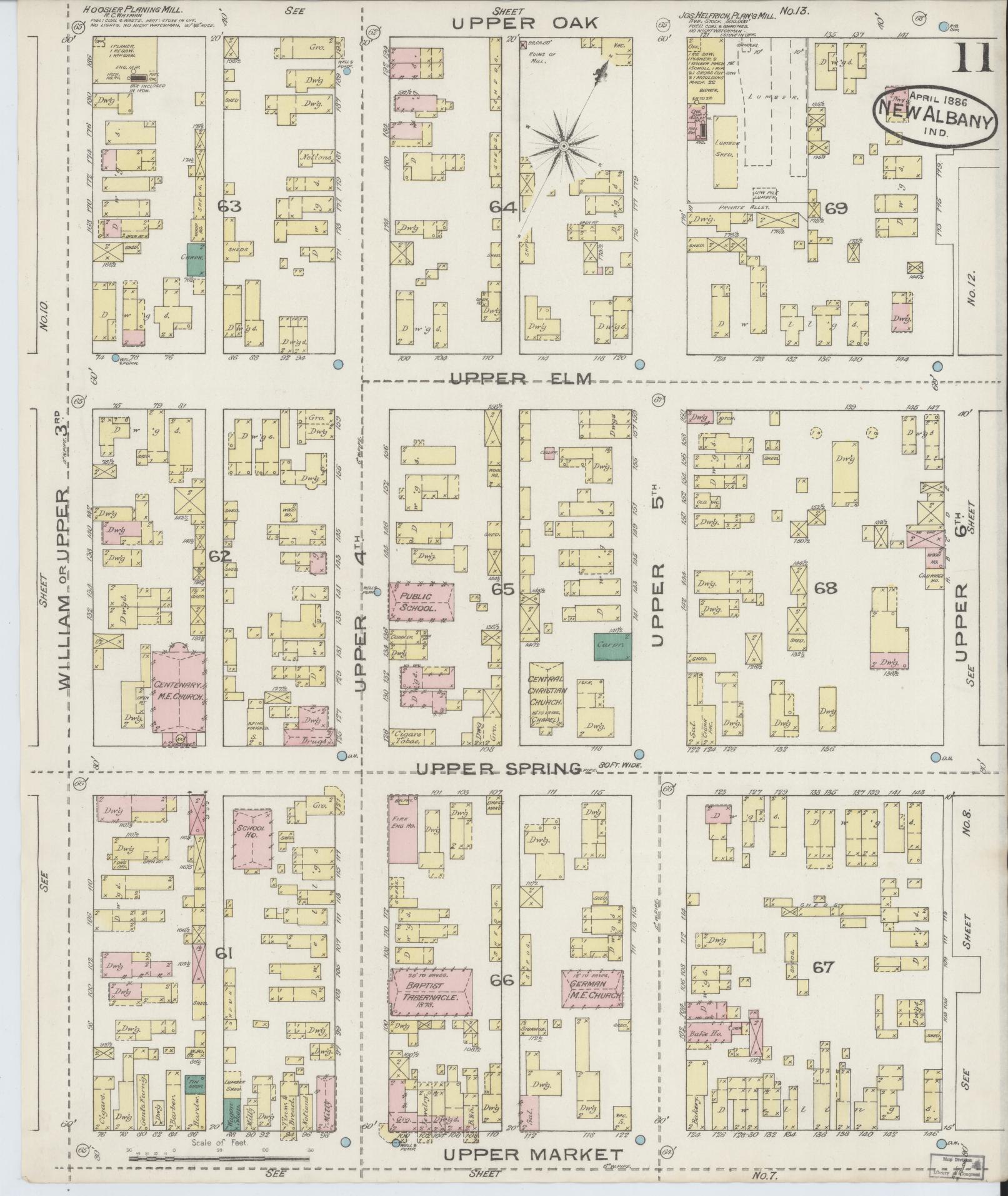 Sanborn Fire Insurance Map from New Albany, Floyd County, Indiana (1886), Sheet #0011 - Complete Map Set gallery image, historic Sanborn map, vintage wall art, Indiana Indiana