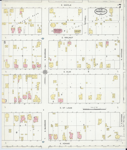 Sanborn Fire Insurance Map from Nashville, Washington County, Illinois (1915), Sheet #0007 - Historic Sanborn Fire Insurance Map Print, vintage old map wall art, antique decor, genealogy gift, Illinois Illinois map