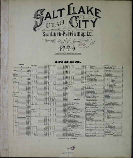 Sanborn Fire Insurance Map from Salt Lake City, Salt Lake County, Utah (1889), Sheet #0001 - Historic Sanborn Fire Insurance Map Print, vintage old map wall art, antique decor, genealogy gift, Utah Utah map
