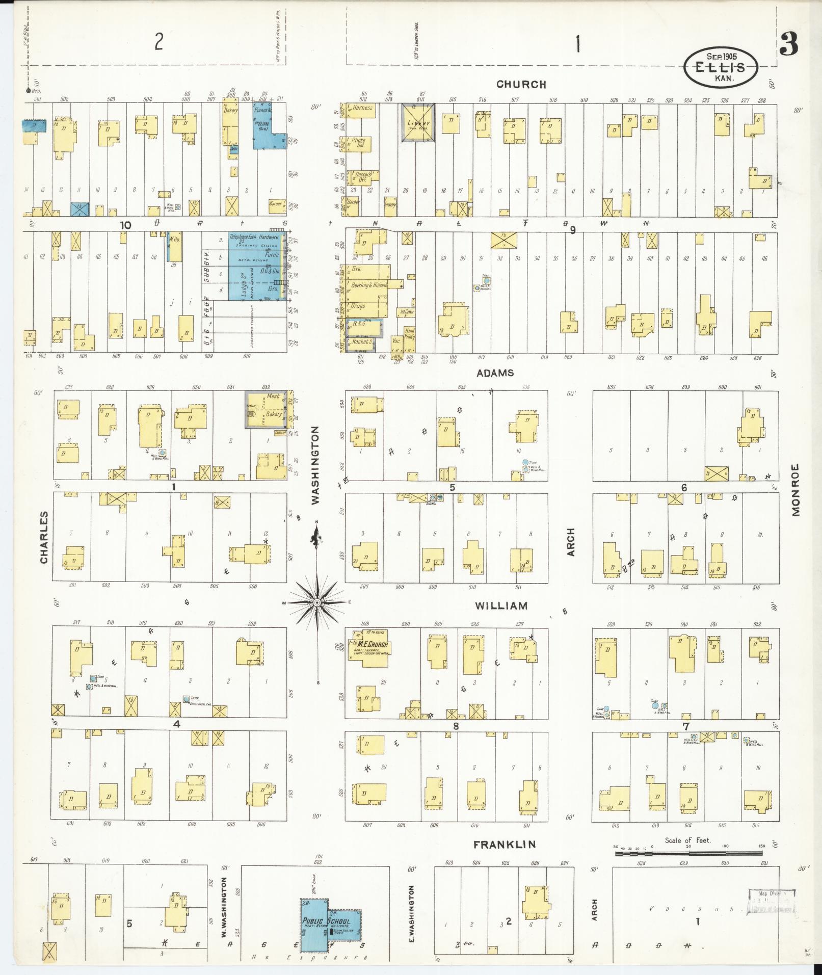 Sanborn Fire Insurance Map from Ellis, Ellis County, Kansas (1905), Sheet #0003 - Complete Map Set gallery image, historic Sanborn map, vintage wall art, Kansas Kansas