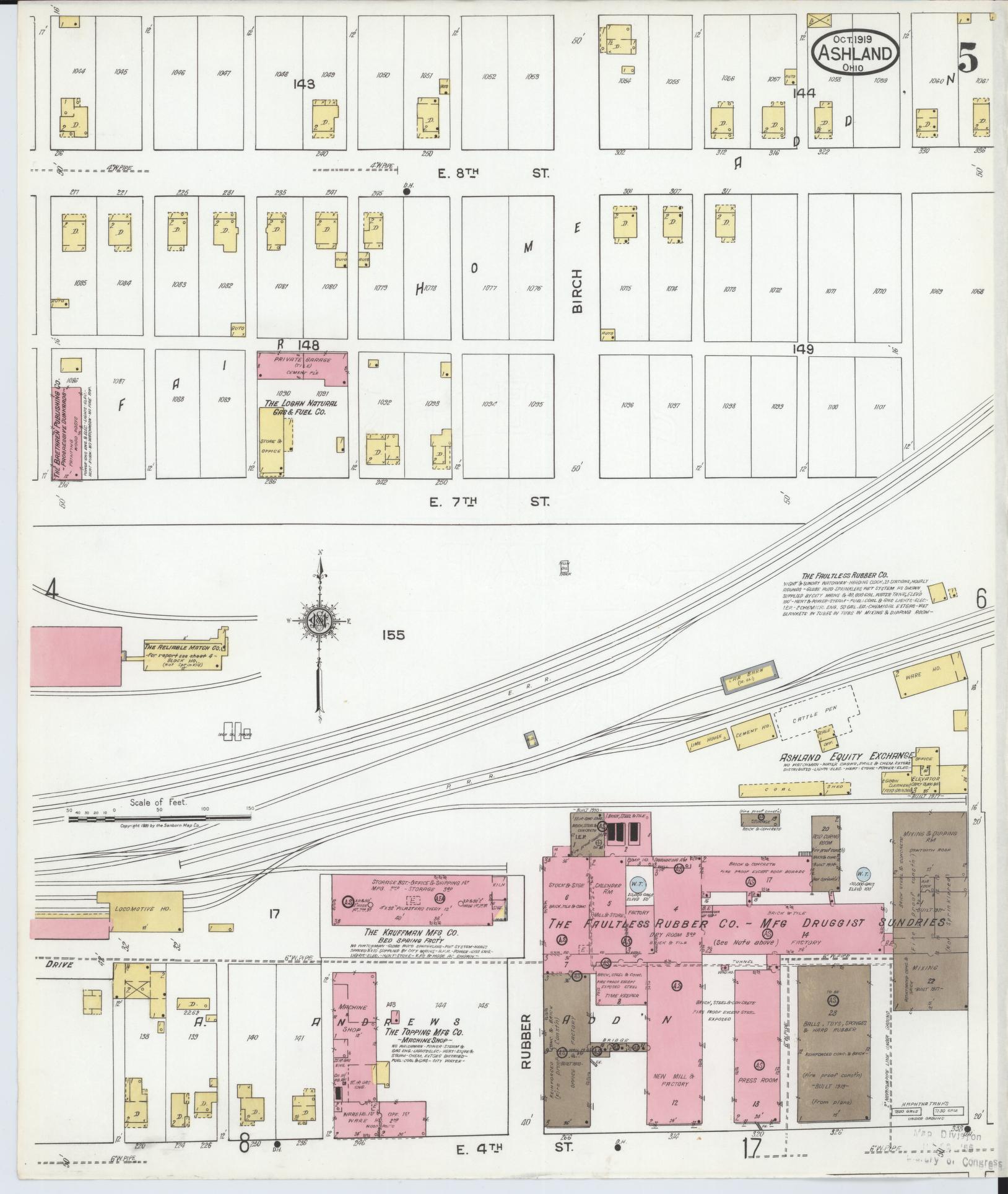 Sanborn Fire Insurance Map from Ashland, Ashland County, Ohio (1919), Sheet #0005 - Complete Map Set gallery image, historic Sanborn map, vintage wall art, Ohio Ohio