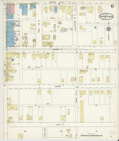 Sanborn Fire Insurance Map from Tarpon Springs, Pinellas County, Florida (1913), Sheet #0006 - Complete Map Set gallery image, historic Sanborn map, vintage wall art, Florida Florida