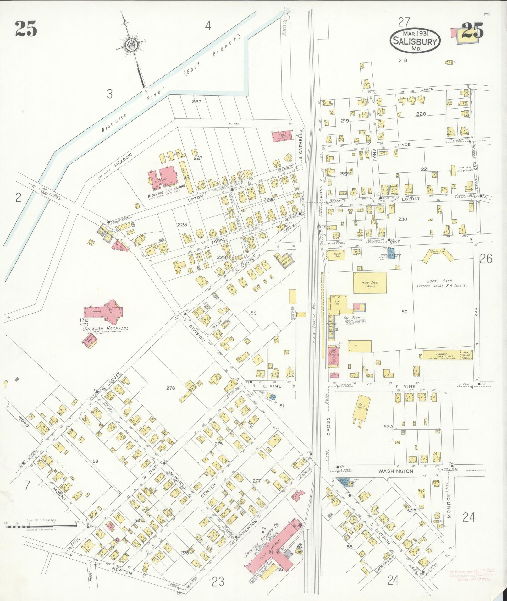 Sanborn Fire Insurance Map from Salisbury, Wicomico County, Maryland (1931), Sheet #0025 - Historic Sanborn Fire Insurance Map Print, vintage old map wall art