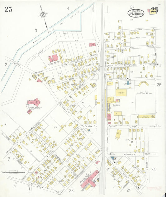 Sanborn Fire Insurance Map from Salisbury, Wicomico County, Maryland (1931), Sheet #0025 - Historic Sanborn Fire Insurance Map Print, vintage old map wall art