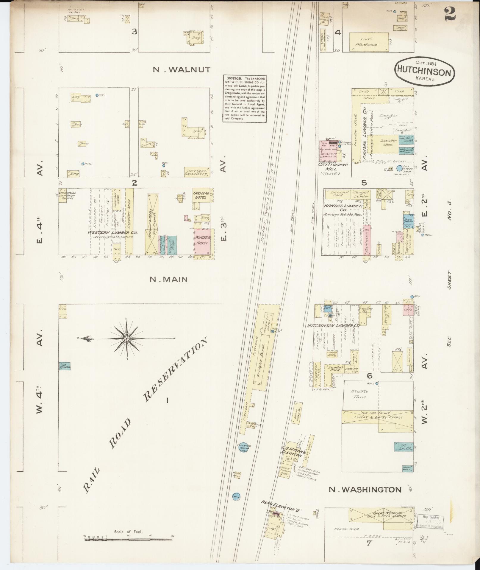 Sanborn Fire Insurance Map from Hutchinson, Reno County, Kansas (1884), Sheet #0002 - Historic Sanborn Fire Insurance Map Print, vintage old map wall art, antique decor, genealogy gift, Kansas Kansas map
