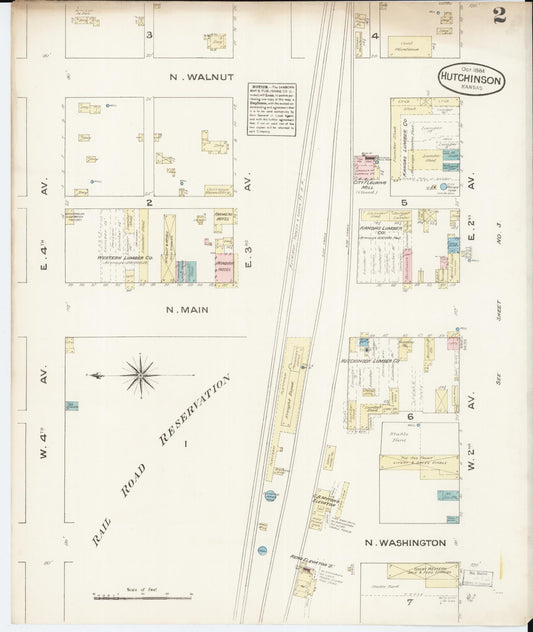 Sanborn Fire Insurance Map from Hutchinson, Reno County, Kansas (1884), Sheet #0002 - Historic Sanborn Fire Insurance Map Print, vintage old map wall art, antique decor, genealogy gift, Kansas Kansas map