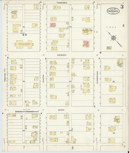 Sanborn Fire Insurance Map from Harriman, Roane County, Tennessee (1913), Sheet #0003 - Complete Map Set gallery image, historic Sanborn map, vintage wall art, Tennessee Tennessee