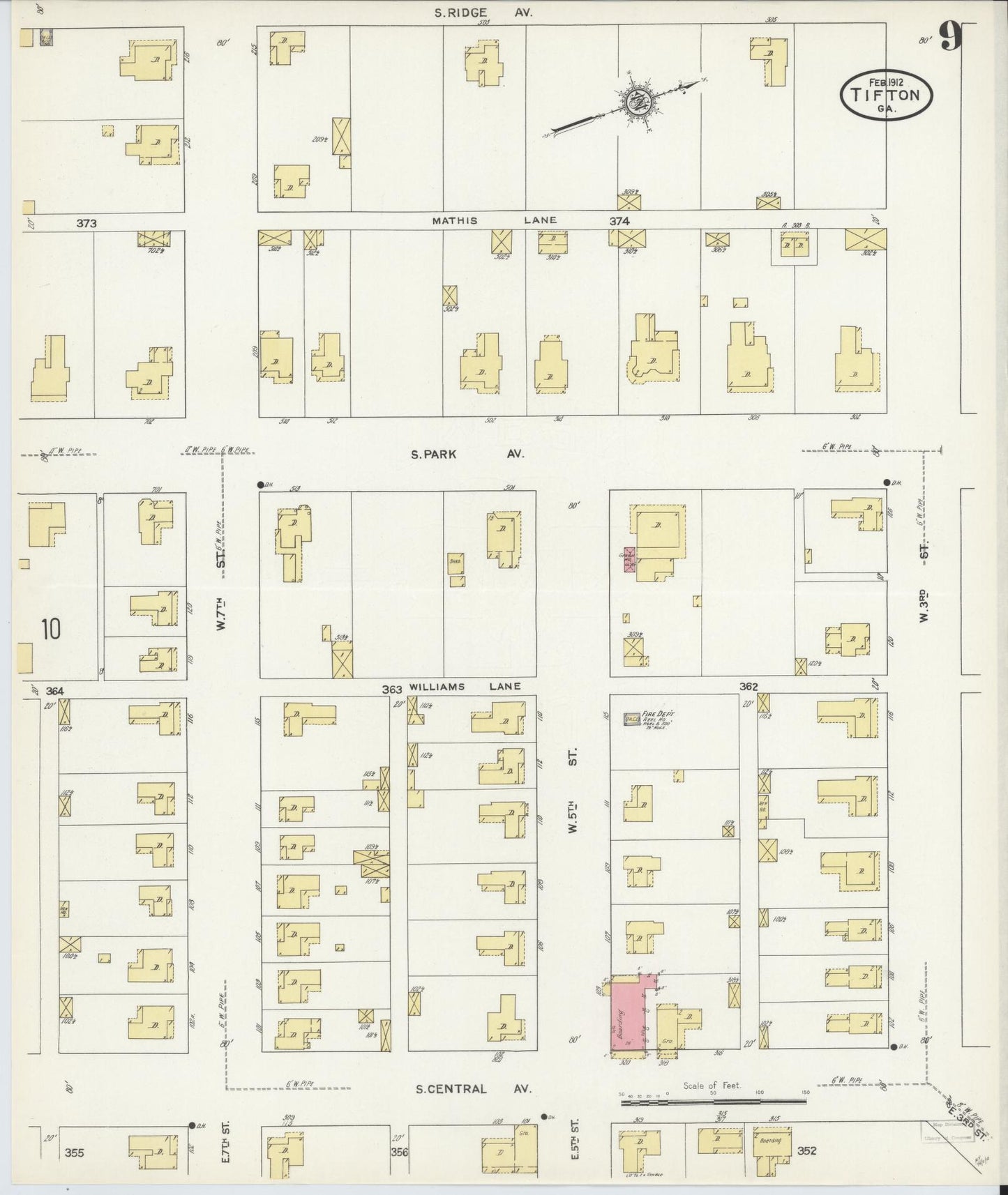 Sanborn Fire Insurance Map from Tifton, Tift County, Georgia (1912), Sheet #0009 - Complete Map Set gallery image, historic Sanborn map, vintage wall art, Georgia Georgia