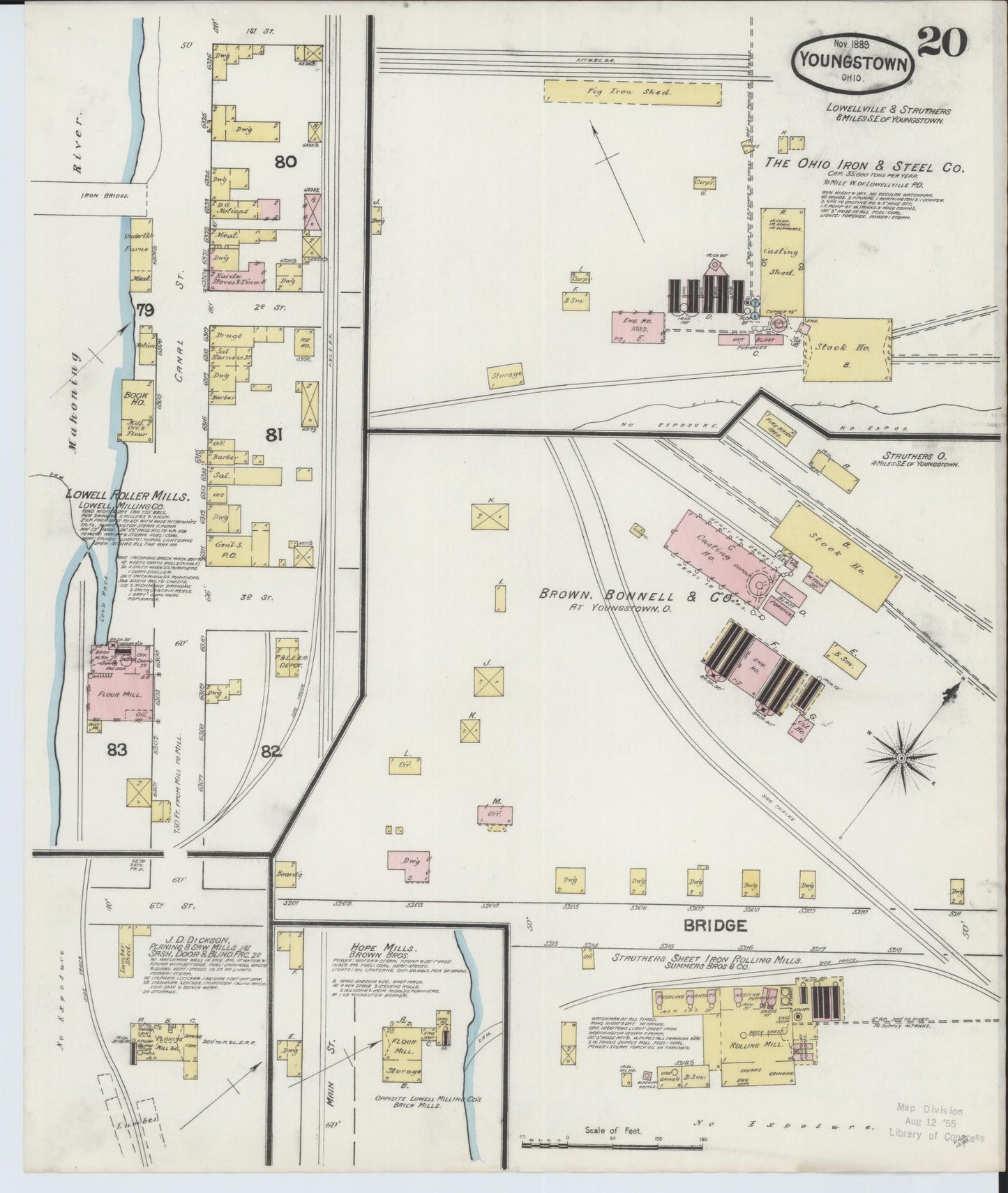 Sanborn Fire Insurance Map from Youngstown, Mahoning County, Ohio (1889), Sheet #0020 - Historic Sanborn Fire Insurance Map Print, vintage old map wall art, antique decor, genealogy gift, Ohio Ohio map